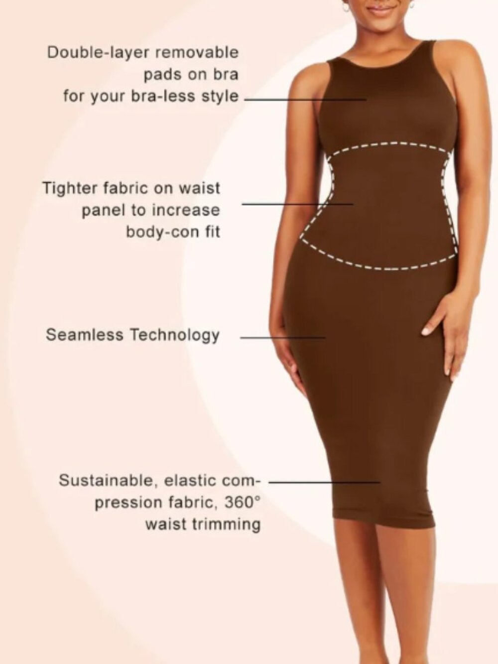 NWT FEELINGIRL Seamless Eco-Friendly Slimming U-Back Shaper Dress & Built-In Bra - Picture 9 of 14